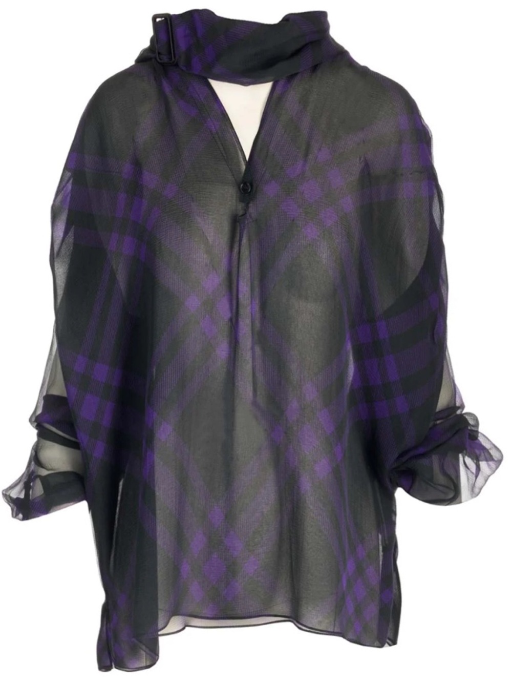 Burberry Check-Pattern Scarf Detailed Blouse